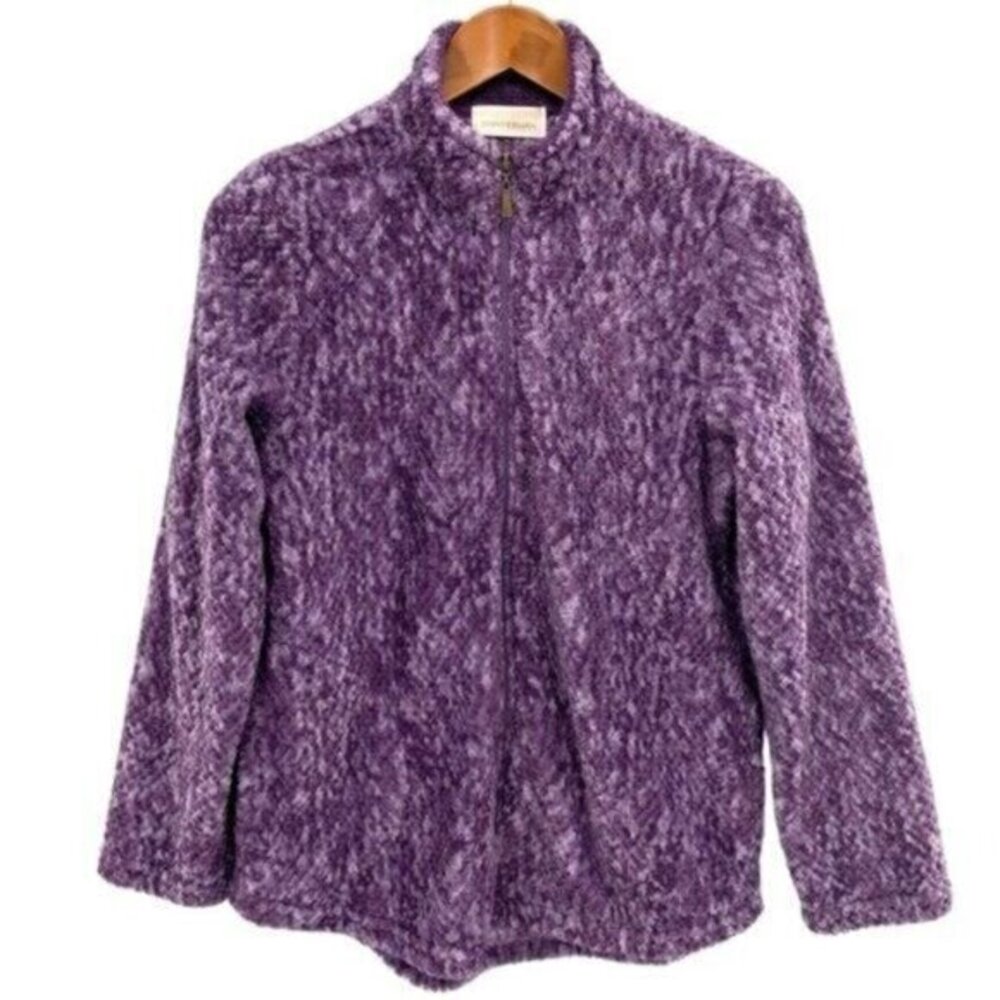 Stan Herman Womens Purple Fuzzy Fleece Zip Up Jacket - Picture 1 of 10